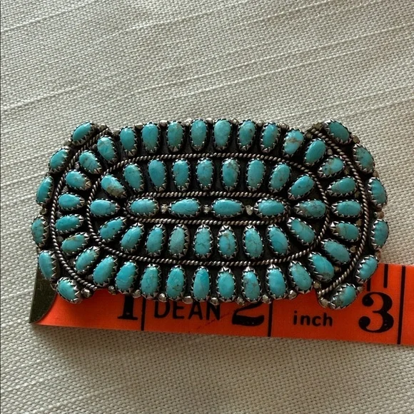 Larry Moses Begay “LMB Navajo” Vintage Turquoise and Sterling Hair Barrette - Picture 3 of 4